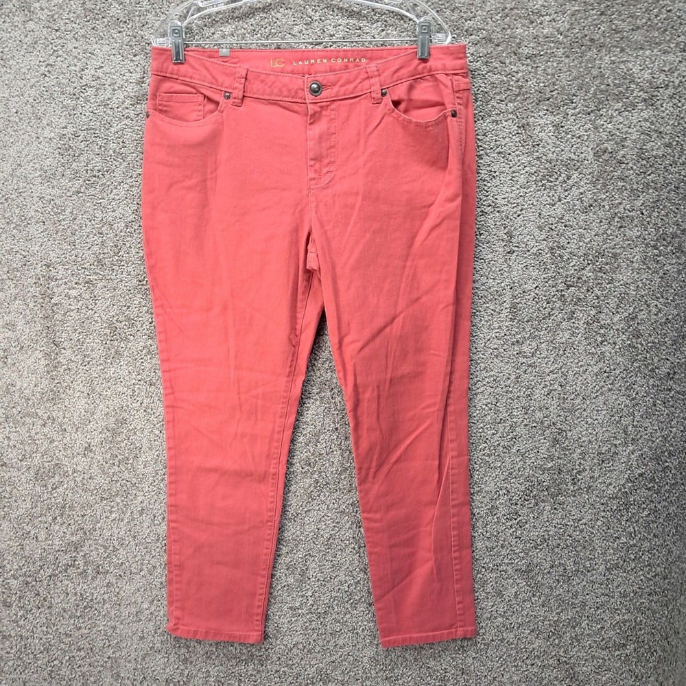 LC Lauren Conrad Womens Coral Pink Skinny Ankle Jeans Size 16 Stretch Denim